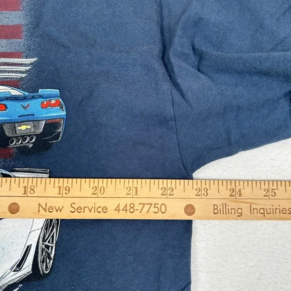 Gildan Corvette C7 Graphic T-Shirt Mens XL Navy Blue American Flag Chevy Racing - Picture 6 of 7